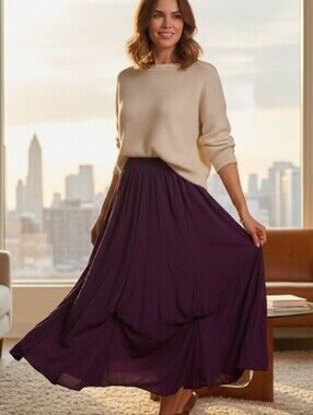 Lotus Traders Bohemian Purple Draped Maxi Skirt Ladies Inside TIES Hippie XL